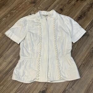 Gap White Cotton Short Sleeve Jacket Cottagecore Peplum Button Detail Small